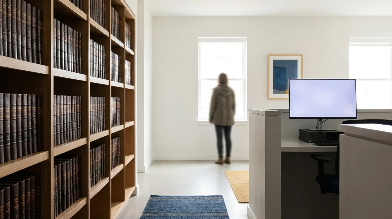 A county records office with shelves of deed books
